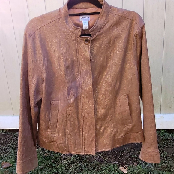 Chico's Jackets & Blazers - NEW CHICO’S 2 BEAUTIFUL MEDIUM 12 – 14  SANDY / GOLD COTTON JACKET